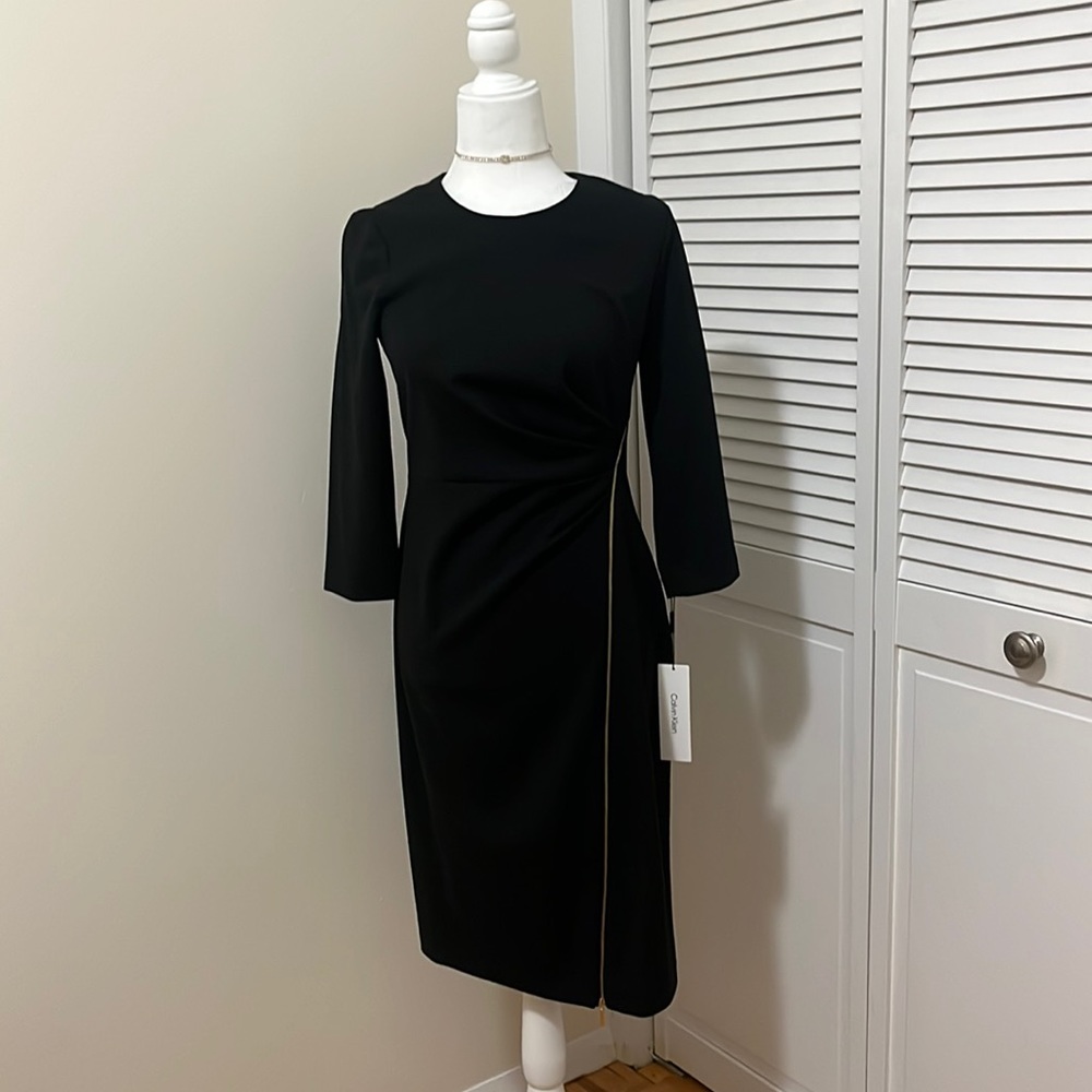 Calvin Klein long sleeve black midi dress